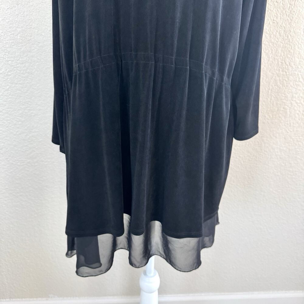 Chicos Travelers Size 3 Solid Black Open Front Sheer Drape Waterfall Cardigan - Picture 8 of 14